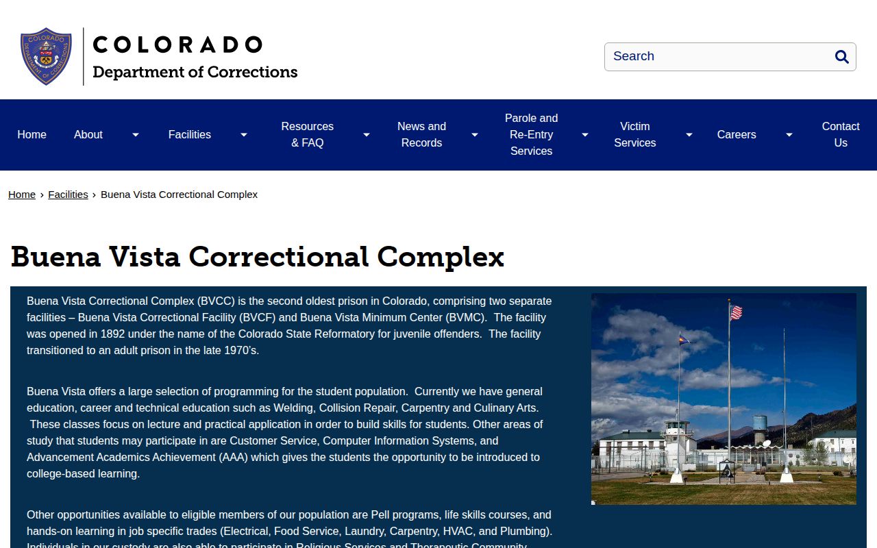 Colorado Department of Corrections Buena Vista Correctional Complex facility page