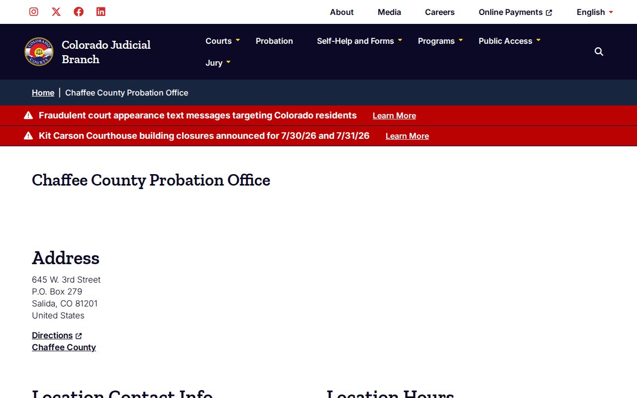 Chaffee County probation office post-release supervision
